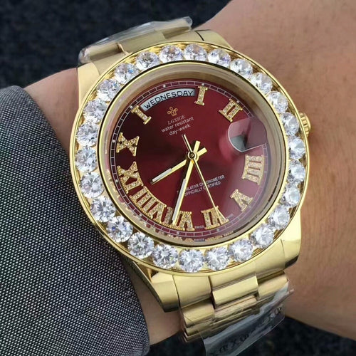 Big Diamond Luxury Brand Gold Stainless Steel Men Watch