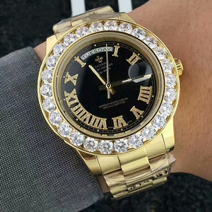 Big Diamond Luxury Brand Gold Stainless Steel Men Watch
